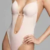 Femmes Sexy U Plunge Dos Nu Body Profond Col En V Sans Soudure String Bas Sous-Vêtements Rembourré Push Up Body Shapewear Top Pour Le Mariage L220802