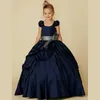 Girl's Dresses Ball Gown Floor Length Flower Girl Pageant Taffeta Short Sleeve Scoop Neck With Belt