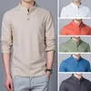 JDDTON Men Spring Cotton Linen Kimono Shirt Long Sleeve Solid Leisure Chinese Clothes Casual Stand Collar Shirts JE039 220727