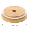 Bamboo Cap Lids 70mm 88mm Reusable Wooden Jar Water Bottle Sublimation Tumber Lid with Straw Hole and Silicone Seal