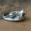 Çiftler için vintage gümüş kurbağa yüzüğü kadınlar için sevimli hayvan açık halkaları