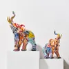 Graffiti peinture colorée éléphant Sculpture Figurine Art éléphant Statue créative résine artisanat maison porche décor de bureau 220505