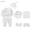 Ensembles de vêtements Vêtements pour bébés Coton uni Born Boys Romper Hats Bibs Infantil Outfit Jumpsuit SetsVêtements