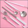 Flatware Sets Kitchen Dining Bar Home Garden Wedding Spoon Fork Knife Sier Gold 18/8 Stainless Steel Tableware Cutlery Handle White Drop