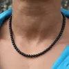 Novo colar de contas de pedra da moda masculino, moda simples, feito à mão, redondo, preto, pedra, colar de corrente com contas para homens, joias, presente