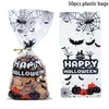 클리어 셀로판 포장 가방 할로윈 파티 장식 트릭 또는 치료 가방 박쥐 마녀 스파이더 프린트 플라스틱 사탕 선물 가방