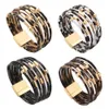 Vintage Leopard Leather Bracelets for Women Fashion Bracelets & Bangles Elegant Multilayer Wide Wrap Bracelet Jewelry