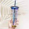 Starbucks 10th Anniversary Cool Black Glass Mugs Double Straw Cups Coffee Cup Summer Cold Drink Ice Mug303C