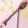 Vintage Royal Style Spoon Metal Carved Coffee Spoons Forks With Crystal Head Kitchen Fruit Prikkers Dessert Ice Cream Scoop Gift Th0041