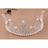 Bride Headdress Crown Halsband Tre Piece Bridal Crowns Smycken Pearl Crystal Tiara Bröllop Tillbehör HT91 W220324