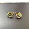 2022 Vintage Solid Color Lucky Four Leaf Clover Charm Earrings For Women Copper Ear Studs Jewelry Luxury Gift2183262