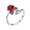 Anello di apertura con foglie di fiori di rosa rossa per le donne Anello di dito regolabile con fiori di strass Gioielli di fidanzamento di giorno di San Valentino Gi6612405