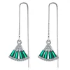 Candelier Dangle 925 Pendientes de plata esterlina Tassel Long Emerald Zircon para niñas Joyas de Jewelry