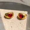 Ins Retro Exaggerated Ruby Heart Ring Female Fashion Personality Bronze Tide Brand Hip-Hop All-Match Jewelry Gift Accessories