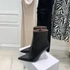 Амина Муадди Сезон модных туфлей италия Giorgia Angle Boots Cubic Plexi Heels Черная подлинная кожа XUG6820090