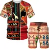 Мужчины Женщины Африканские футболки Брюки Трещающие Тречсерские Набор Летние Повседневная Tee / Шорты / Костюмы Винтажный стиль 3D Печатная традиционная одежда 220408