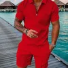 Hommes de haute qualité Sportswear couleur unie à manches courtes Zip Polo Shorts Set Casual Streetwear 2 Piece Summer 220617