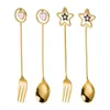 Wholesale 304 stainless steel cute star heart spoons and forks ins style silver and gold color