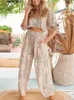 Summer Womens Two Piece Sets casual rygglös blommig gröda toppmode hög midja byxa kostymer boho strandkläder för kvinnor 220511