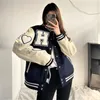 Baseball Coats Varsity Jacket Women Furry Heart Letters Embroidery Cotton Color Block College Jackets Man Harajuku Outwear 220726