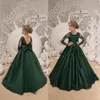 2022 Green Flower Girl Dresses Jewel Neck Ball Gown Spets Appliques Pärlor med Bow Kids Girls Pageant Dress Sweep Train Födelsedagsklänningar BC0233 C0526C1