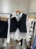 Vestido de dos piezas chaleco de camisa y falda 3 piezas Sets Blusa con muescas Simples Solid A Suits Women's Women's Tits Style Korean Female Clothestwo