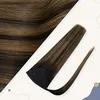 Brown human Extensions Ponytail 12 Inch Balayage Dark to Light Straight Wrap Around Ponytails Hair Piece Real Hair 120g