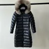 Designer-Winter-Daunenjacken für Damen, lange Parkas, Gans mit Gürtel, Kapuzenpullover, White-Label-Mantel für Damen, Big Fox-Pelzparka, warme Kleidung