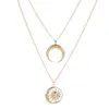 Подвесные ожерелья тренд солнечный рог многослойный женский ожерелье для женского ожерелья Двойной слой ювелирные изделия для женщин-лиц.