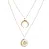 Pendanthalsband Trend Sun Horn Multi-Layer Women's Necklace Fashion Double Layer Charm smycken för kvinnligt framstående