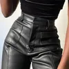 الدعاوى النسائية الحلل النسائية بو الجلود فو السراويل المستقيمة عالية الخصر الإناث فضفاض بنطلون واسع الساق جيب أزياء خمر