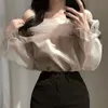 Women's Blouses & Shirts Romantic Careful Machine Off-the-shoulder One-word Collar Loose Slightly Transparent Puff Sleeve Mesh Shirt Top Wom