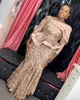 ASO EBI Arabe Sparkly Sirène Gold Soirée à manches longues à paillettes Prom Robes de promole à bas prix Fête Forme BRIDES BRIDES