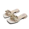 Women summer Scuffs Slippers open toes Fashion chunky heel 2.5 cm luxury Metal buckle square toes outdoors Casual Gladiator Sandals plus size 35-42