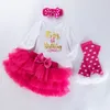 Set di abbigliamento Set per bambina Tutina in cotone nato Tutu Gonna Fascia per capelli 4 pezzi / set Abiti per feste per neonati Regali di compleanno Set di abbigliamentoAbbigliamento