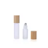 Frosted Glass Roll On Bottles Essential Oil Vials with Metal Roller Ball and Bamboo Lid Container Cosmetic Packaging