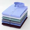 Homens de manga longa business casual camiseta não-ferro regular fit cor sólida botão colarinho de bambu fibra elástica camisa 220322