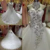 Real Exempel Vestido de Noiva 2022 Prinsessan Sweetheart Tulle Applique Crystal Beaded Elegant Lace-up Bröllopsklänningar Långt tåg