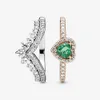 100% Plata de Ley 925, conjunto de anillos apilables de espoleta de princesa con corazón verde para mujer, anillos de boda, accesorios de joyería de moda