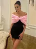 Casual Jurken Laatste Mode Off Shoulder Boog Ontwerp Avond Feestjurk Vrouwen Colorblock Sexy Club Runway VestidosCasual