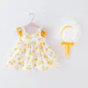 夏の赤ちゃんの女の子のドレス羽フライングスリーブスリングプリントキャップバッグバブルプリンセスドレス服m4111