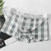 Hommes Plaid Boxer Briefs Sous-vêtements Poche Stretch Respirant Sport Trunks Slip Plus Taille Boxershorts Mâle Sexy Sleep Bottoms G220419