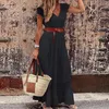 Casual Dresses Elegant V-Neck Short Sleeve Long Dress Summer Fashion Embroidery Lace Party Autumn Women Beach Maxi Vestidos