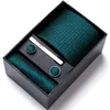 Top qualité 7,5 cm affaires cravates Hanky bouton de manchette ensemble pinces à cravate vert cravate Corbatas pour hommes mariage dans une boîte cadeau Slim Gravatas 220810