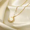 Pendant Necklaces Shiny Stainless Steel Zircon Necklace 18k Gold Jewelry Gift Full Zirconia Moon With 5 Green Emerald Gemstone