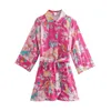 Casual Dresses Summer 2022 Women Elegant Vintage Floral Print Dress with Belt 3/4 Wide Sleeve Dolda Button Up Mini Shirt Dress Casual