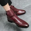 Bottines d'affaires formelles pour hommes, chaussures à talons bas, boucle, bout rond, décoration, Style britannique, mode rétro polyvalente DH903