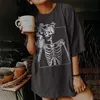 Harajuku Drop Schouder T-shirt Dames Tea-Drinken Skull Skeleton Grappige Tee Half Plus Size Hip Hop Zomer Punk Kleding 220407