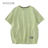 WAVLATII Women 100% Cotton T shirts Female Green Fashion Oversized Streetwear Short Sleeve Tees Tops for Summer WT2201 220408