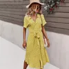 Spring Women Bandage Dress Summer Casual Floral Print Beach Jurk Vintage Button Holiday Ladies Chic Dresses Vestidos 220527